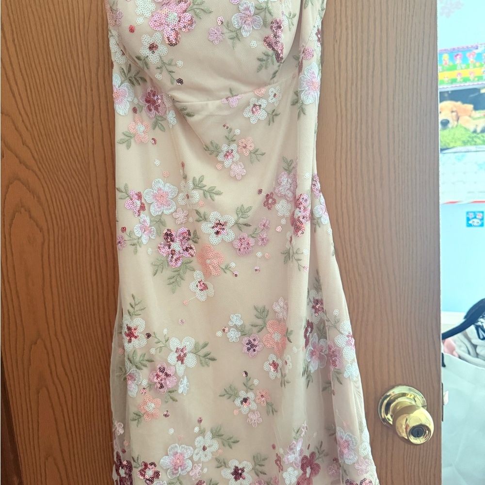 Windsor Floral Embroidered Dress - Pink and Cream